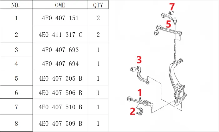 4F0498998S2 Suspension Parts Control Arm Kit for AUDI A6 / S6 C6 (4F2)