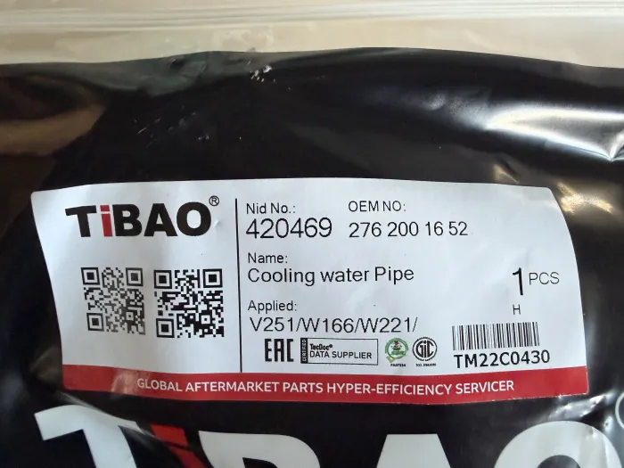 2762001652 Engine Parts Cooling Water Pipe for