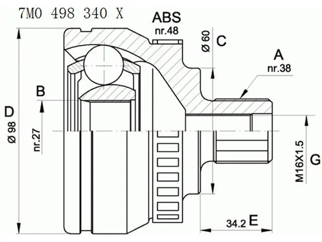 7M0498099 Transmission Parts C.V Joint for VW SHARAN, FORD GALAXY I (WGR), SEAT ALHAMBRA (7V8, 7V9)