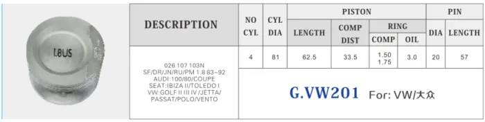 026107103N Engine Parts Piston for 