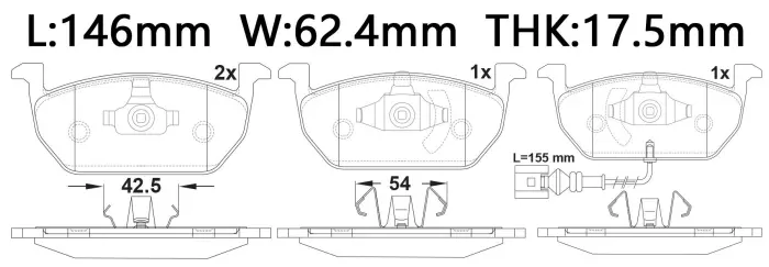 5Q0698151C Brake Pads for AUDI A3, VW GOLF, SEAT LEON ST (5F8), SKODA OCTAVIA III Combi (5E5, 5E6)