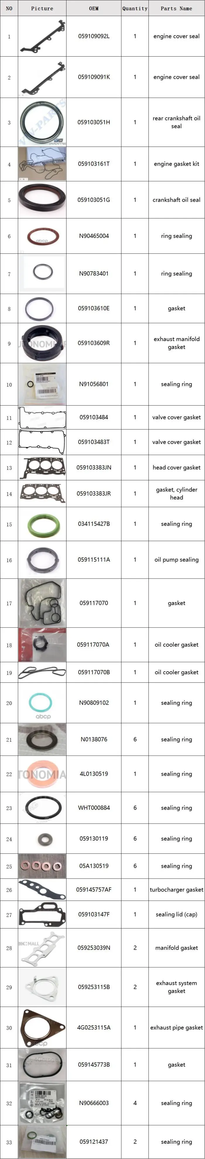 059198021C Engine Parts Head Gasket Set for 