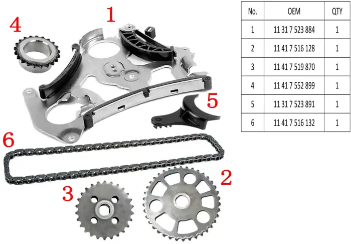 TIMINSETN52 Engine Parts Oil Pump Chain Set for 