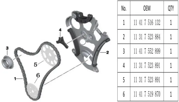 TIMINSETN52 Engine Parts Oil Pump Chain Set for 