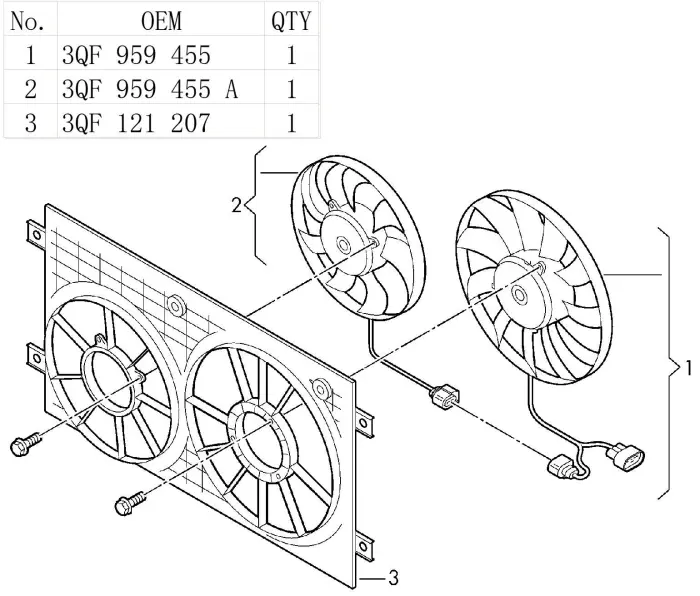 3QF121207SET Engine Parts Radiator Fan for 