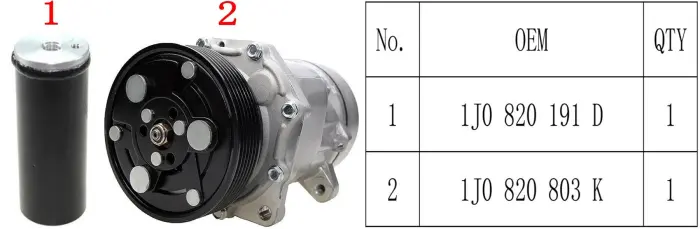 1J0820803B+ Compressor for AUDI TT, VW BEETLE, SEAT CORDOBA (6K1, 6K2), CORDOBA Sedan (6K1, 6K2), SKODA OCTAVIA I (1U2)