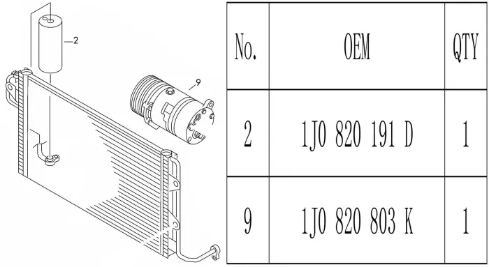 1J0820803B+ Compressor for AUDI TT, VW BEETLE, SEAT CORDOBA (6K1, 6K2), CORDOBA Sedan (6K1, 6K2), SKODA OCTAVIA I (1U2)