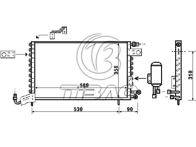 191820413E Air Conditioning Condenser for VW JETTA II (19E, 1G2, 165), GOLF II (19E, 1G1)