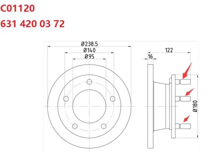 0155212033 FRONT BRAKE DISC for MERCEDES-BENZ MB Van (W631)